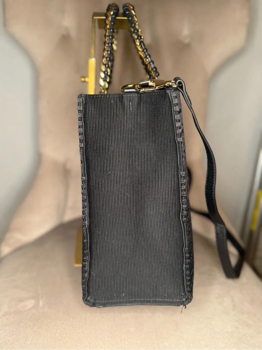 Givenchy Black Jacquard Logo Tote with Chain Handles